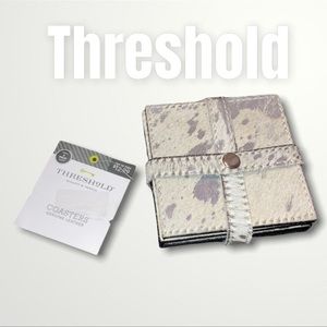 Threshold, Hair-on Genuine Leather Coaster Set of 4, Cream & Metallic Silver